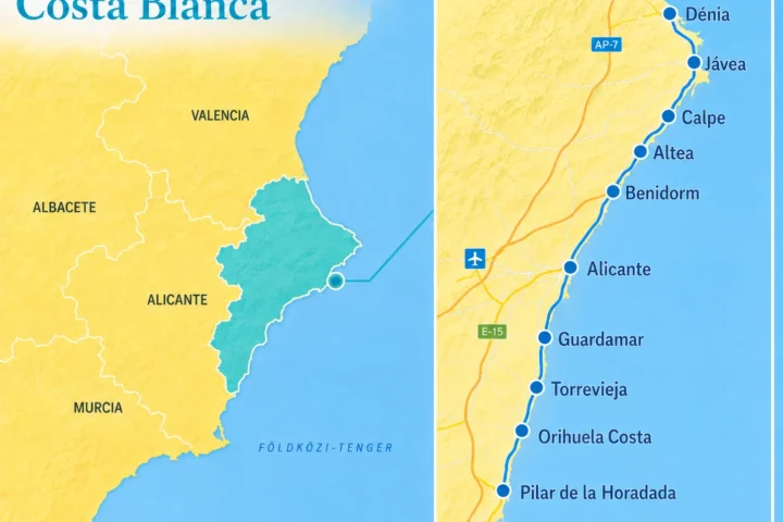 Costa Blanca régió térképe és települései